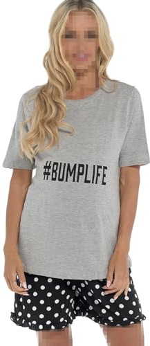 A2Z Ladies Maternity Shorts Pyjamas Set #BUMPLIFE Cotton Top Shorts - PJS 222 Grey 12-14