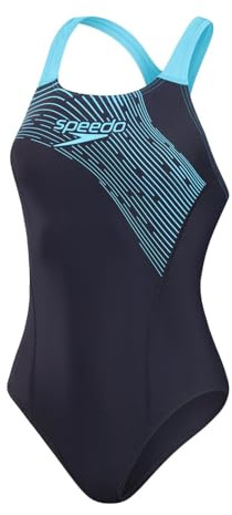 Speedo Women's Medley Logo 1 Piece Swimsuit | Classics | Medalist Style, True Navy/Picton Blue, 30