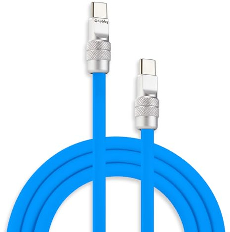 chubbycable Chubby 2.0 USB C 240W Fast Charging Cable Silicone Soft Durable USB C Cable Extra Thick Charger Cord Compatible with iPhone 17-15 Series iPad, Blue, Type-C to Type-C, 13.1FT