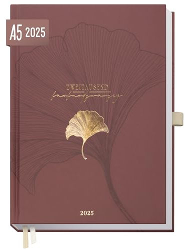 Häfft® Organizer Day by Day 2025 A5 Ginkgo Altrosa 1 Tag 1 Seite - Tageskalender, Tagesplaner, Terminkalender, Terminplaner, Buchkalender - nachhaltig & klimafreundlich
