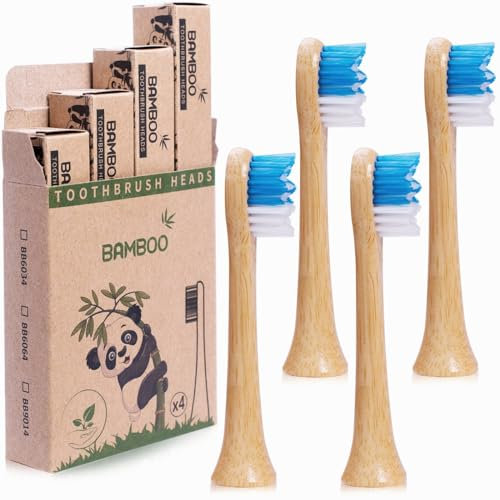 4 testine di ricambio in bambù compatibili con testine spazzolino elettrico Philips, biodegradabili, ecologiche, sostenibili, riciclabili (Bleu 4 bâtons)