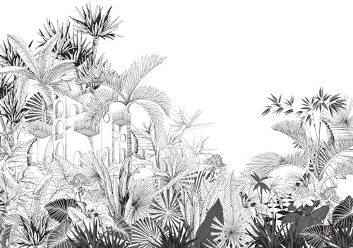 Rasch 688153 Papier peint photo en intissé avec motif tropical en noir et blanc sur fond blanc, 3 m x 4 m