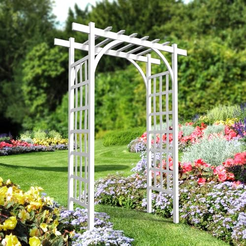 VINGLI Arche de jardin, arche de mariage en PVC pour fête de cérémonie, treillis de jardin pour plantes grimpantes en plein air, support d'arche pour jardin, cour, pelouse, mariage