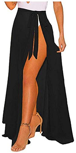 Lång kjol damer transparent – sexig sarong/pareo för stranden, svart, XL