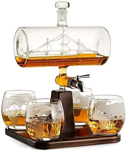 Flaschenregal Weinregal Weinglashalter Whiskygläser Dekanter-Set mit 4 Whiskysteinen und Glas-Geschenkset Dekanter-Set Kristalldekanter Schiffe Dekanter Weindekanter und Karaffen Whisky-Holzständer