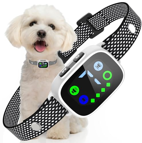 PcEoTllar Rechargeable Bark Collar, Vibration & Beep for Small Dogs, White | Lightweight bark collar with Color Screen, 3 humane modes. 7 sensitivity levels. IP67 waterproof, USB-C