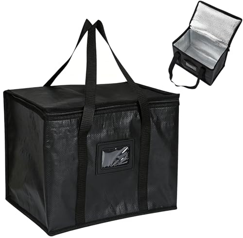 Wesoke Insulated Reusable Grocery Shopping Bags, Black Food Delivery Cooler Bag for Groceries, Thermal Bags for Cold Hot, Collapsible Heavy Duty Food Warmer Tote Bag with Zipper for Camping Picnic