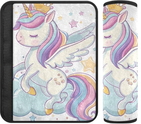RPLIFE Funda para cinturón de seguridad de unicornio volador de dibujos animados, funda suave para cinturón de seguridad para mujer, acolchado de hombro para cinturón de seguridad, almohadilla de