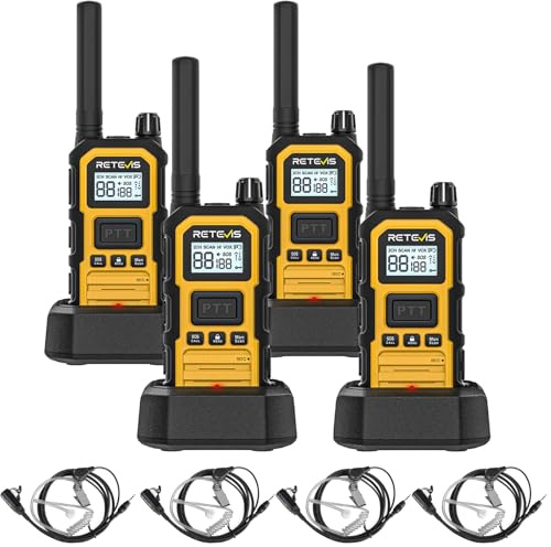 Retevis RB648Plus Walkie Talkie mit Ohrhörern, IP67 wasserdichte Funkgerät | Erweiterte Reichweite, 2000 mAh, Dual-PTT, VOX, Handfunkgeräte für Raue Industrieumgebungen (4 Stück, Gelb)