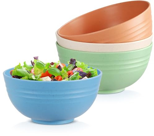 Esilihom 4Pcs Unbreakable Cereal Bowls, 655ml Lightweight Plastic Bowls, Reusable for Breakfast, Party, Picnics, Camping, Soup, Noodles, Dishwasher & Microwave Safe