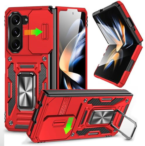 NHDCJF Für Samsung Galaxy Z Fold 5 Hülle, magnetischer Autoring-Ständerhalter, Handyhüllen für Galaxy ZFOLD5 FOLD5 5G Cover, rot, für Galaxy Z Fold 5