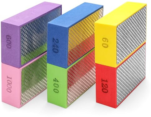 COITEK 6PCS Diamond Hand Polishing Pads, Wet & Dry Diamond Sanding Pads 60#, 120#, 240#, 400#, 600#, 1000# Grit Sanding Block for Ceramic Tile Glass Wood Marble Grinding