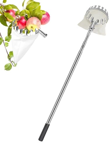 Cueille Fruit Telescopique avec Sac de Rangement, Cueilleur de Fruits Amovible, Ramasse Fruit en Acier Inoxydable, Cueille-Fruits Télescopique pour Cerise Poire Citron Orange