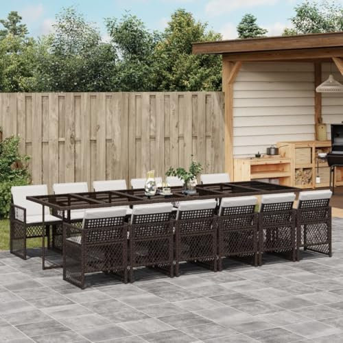 Homgoday 13-TLG. Garten-Essgruppe mit Kissen Gartenmöbel Set Balkonmöbel Sitzgruppe Stühle mit Tisch, Gartenstuhl Gartentisch Terrassenmöbel, Gartengarnitur Braun Poly Rattan