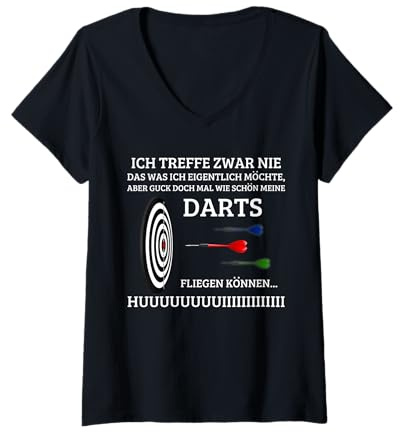 Damen Darts Shirt Dartspieler Lustiges Dart Spruch T-Shirt mit V-Ausschnitt