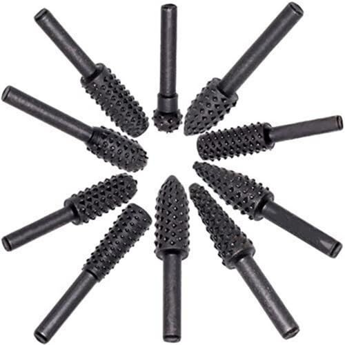 Juego de 10 brocas de lima con taladro esférico, cilíndrico, puntiagudo, escofina para carpintería, herramienta de tallado de 1/4 pulgadas, juego de rebabas giratorias de vástago redondo de 1/4