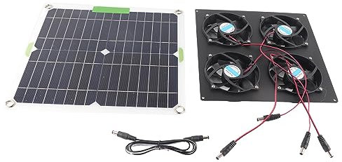 WOHPNLE Ventilatore ad Energia Solare, Pannello Solare 4 Porte Ventilatore Ventilatore di Scarico Serra da Esterno in Silicio Monocristallino Ventilatore Solare per Serra Pollaio