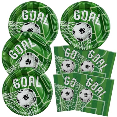 HNH Football Assiettes et Serviettes en papier jetable 40 pièces Vaisselle de fête