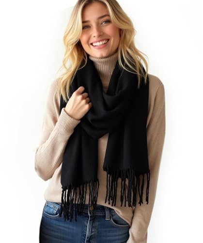Alster Herz* Schal Damen, Hochwertiger Strickschal, XXL Kuschelig Weich Warm, Halstuch Oversized mit Fransen