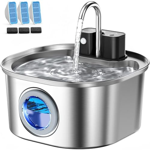 Edelstahl-Katzenbrunnen mit Wasserhahn-Design – 3,2L kabelloser Trinkbrunnen, 3 Betriebsmodi & 4-Stufen-Filter (inkl. 3 Filtern)