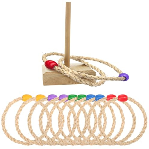 EXAOMBLE Jeu De Lancer D'anneaux en Jute Multicolore 10 Pièces pour Activités Extérieures Et Camping en Plein Air