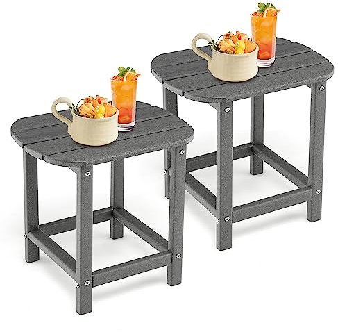 COSTWAY Sidobord utomhus set om 2, trädgårdsbord väderbeständigt av HDPE, litet balkongbord, soffbord för trädgård, balkong, terrass, 48 x 37 x 46 cm, grått