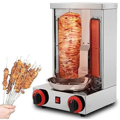 Asador comercial for shawarma, asador vertical giratorio de 360° con cortador, asador eléctrico sin humo for kebab de pavo, temperatura ajustable, for barbacoas en casa, fiestas, jardines y cocinas.(S