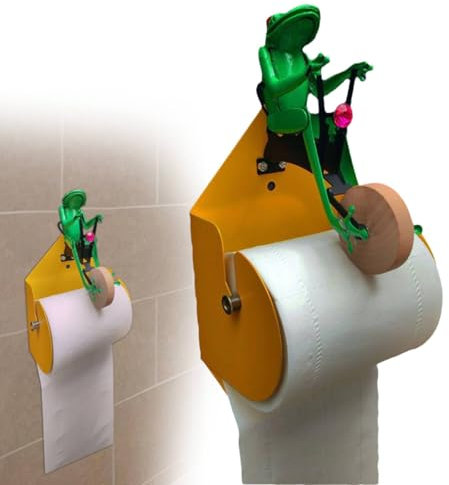 Frog Unicycle Toilet Paper Holder, Wooden Frog Riding Bicycles Toilet Paper Holder, Adjustable Wall Mounted Frog Roll Holder, Frog Design Paper Towel Dispenser For Kitchen Toilet