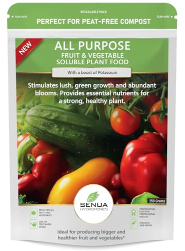 Senua All Purpose Fruit & Vegetable Soluble Plant Food – Fast-Acting Nutrient Feed with Enhanced Potassium for Bigger, Healthier Fruits & Vegetables | Suitable for Soil & Hydroponics (250g)