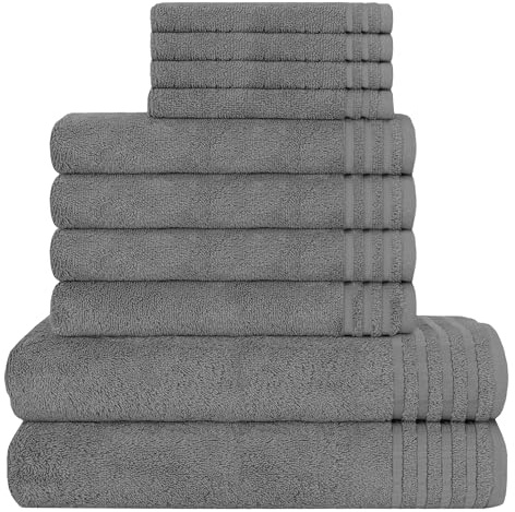 Olivia Rocco Monaco - Set di 10 asciugamani da bagno Bale, asciugamani assorbenti d'acqua di alta qualità, 4 viso, 4 mani, 2 asciugamani da bagno, 500 g/m² lavabili (grigio)