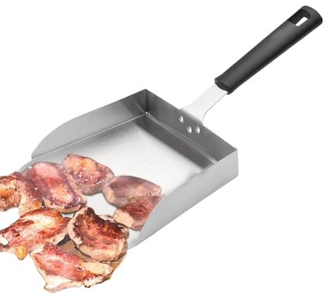 Generisch Hand Grillschaufel, Grillspachtel aus Edelstahl, Drehspieß Fleischfänger mit Griffiger, Edelstahl Schaufel, Plancha Spachtel, Multifunktional Grillwender, Grillspachtel für Grillplatten