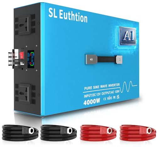 SL Euthtion 4000W Pure Sine Wave Power Inverter Voice Control AI Voice Assistant Support English 12V to 120V 60HZ with LCD Display, USB Port, for Car Home Laptop Truck