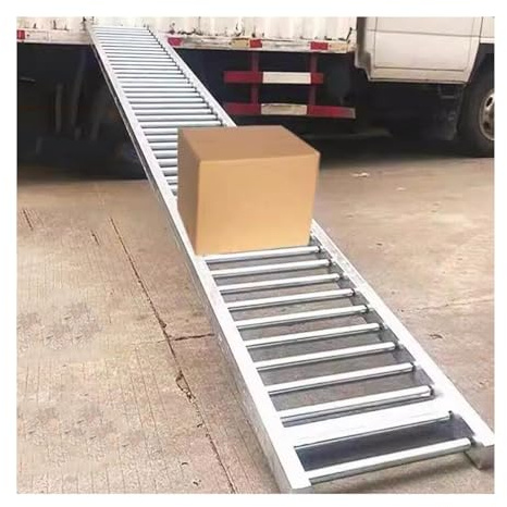 Transportador de rodillos portátil y ligero, riel de flujo de rueda de patín, transportador sin alimentación de acero inoxidable de 10 m para un fácil transporte y uso industrial