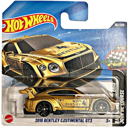 Hot Wheels - 2018 Bentley Continental GT3 - JBC18 - Race Day 7/10 - goldfarbener GT3-Rennwagen als offiziell Lizenziertes Bentley-Modell im Maßstab 1:64 - Mattel 2025 (162/250)