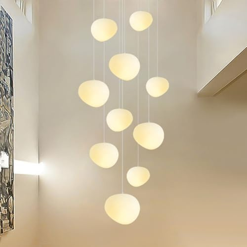 CNMKLM Moderner Weiße 10 Leuchten Pendelleuchte Mid-Century-Stil Mit Mattierten Kugeln Hängeleuchte Globe Cluster Treppenhaus Hängelampe Lange Deckenleuchte Für Wohnzimmer, Flur Und Eingangsbereiche