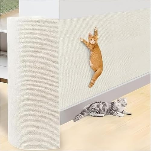 KVIDA Tapis griffoir pour chat - 200 x 60 cm - Tapis autocollant - Découpable - Protection de meubles à gratter - Remplacement pour arbre à chat, étagères, canapé, meubles, protection DIY - Beige
