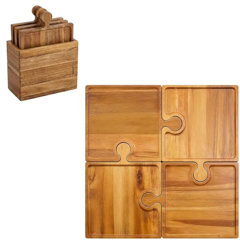 Lot De 4 Planches À Charcuterie Puzzle, Assiettes Service Fonctionnelles En Bois, Qui Forment Un Grand Plateau Ou À Utiliser Comme Petits Plats, Ensemble D'assiettes Service