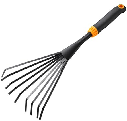 Rastrillo para césped Herramienta de jardinería ergonómica de mano con 9 | Rastrillo para césped de jardín Para paja, césped, hojas, , mantillo, parterres, patio, invernadero y de e