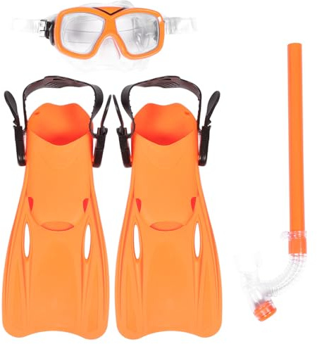 Operitacx Schnorchelset aus Kunststoff mit Schnorchelmaske und Flossen in Orange zur Reduzierung von Kieferermüdung Klares Sichtfeld für Praktisches Schnorcheln Am Strand