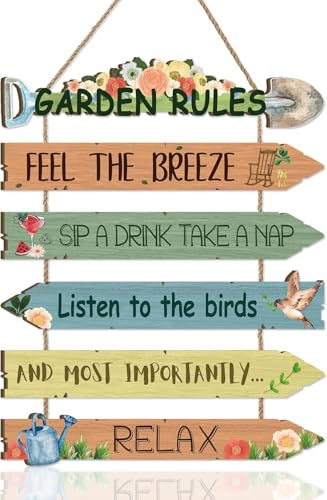Merzio Funny Garden Rules Sign for Outside, Rustic Wooden Wall Decor | Rustic Outdoor Garden Wall Art Decor, Lawn, Housewarming, Gardening Gifts, Outdoor Fence Ornaments