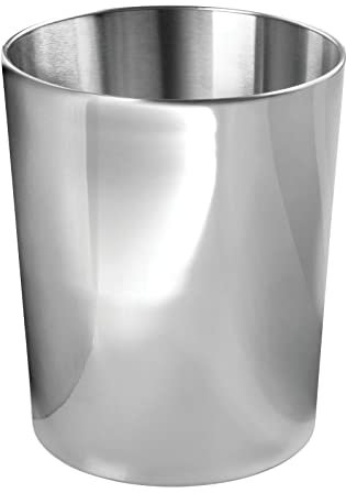 mDesign Round Metal Small 1.7 Gallon Recycle Trash Can Wastebasket, Garbage Container Bin for Bathrooms, Kitchen, Bedroom, Home Office - Durable Stainless Steel - Mirri Collection - Polished