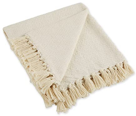 DII Rustic Farmhouse Cotone Diamante Coperta con Frange per Poltrona, Divano, Picnic, Campeggio, Spiaggia, e l' Uso Quotidiano, 127 x 152,4 cm – campi di Diamante Minerale Campi di Diamante Natural