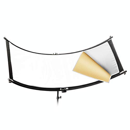 Walimex pro 3in1 Reflektor Halfpipe - Konkavreflektor 150x60cm, für Fashion und Beauty Fotografie, 3 Farben Reflektorstoffe Silber, weiß Wavy Gold, mit Spigotanschluss für Lampenstativ, 22771