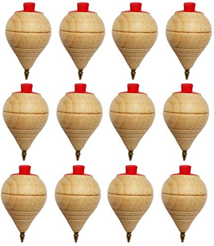 Lotto di 4/8/12 Trottole di Legno classico con punta a penna - Regali e Segni per Comunioni, piñatas, Bambini, Bambine, Feste di compleanno, Trompas, peón, trompo, trompón, Spinner, girandola (4)