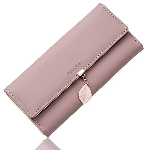 Roulens RFID Blockierung Damen Geldbörsen,Geldbeutel Damen aus Glattem und Weichem Kunstleder,Große Kapazität Vegan Leder Portemonnaie Damen mit 9 Kartenfächer und Kleingeldfach
