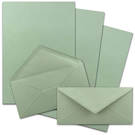 50x Briefpapier Set DIN A4 mit DIN Lang Briefumschlägen, Nassklebung - Eukalyptus-Grün - mattes Schreibpapier mit Kuverts - FarbenFroh by GUSTAV NEUSER