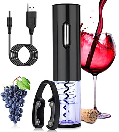 Elektrischer Korkenzieher, Geschenkset Korkenzieher Elektrisch Weinflaschenöffner aus Edelstahl mit Folienschneider, Schnurlos Weinöffner Korkenzieher Wein für Weinöffner Party Mann Geschenk (Schwarz)