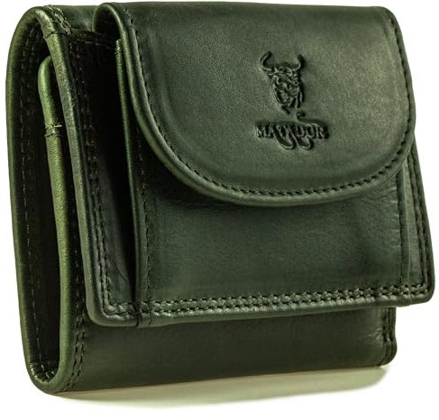 MATADOR Geldbeutel Herren Klein Leder #GENF Kleine Geldbörse mit edler Geschenk Box, Elegantes Mini Portemonnaie mit RFID Blocker, Luxus Geldbörse Herren Klein mit Münzfach in Grün