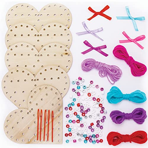 Baker Ross Punto Croce Cuore di Legno - Confezione da 5, Punto Croce per Bambini per San Valentino (FC425)