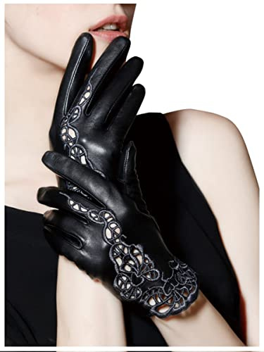 FIORETTO Womens Genuine Leather Driving Gloves Touchscreen Unlined Sheepskin Ladies Driving Gloves Thin W160020 Black Large